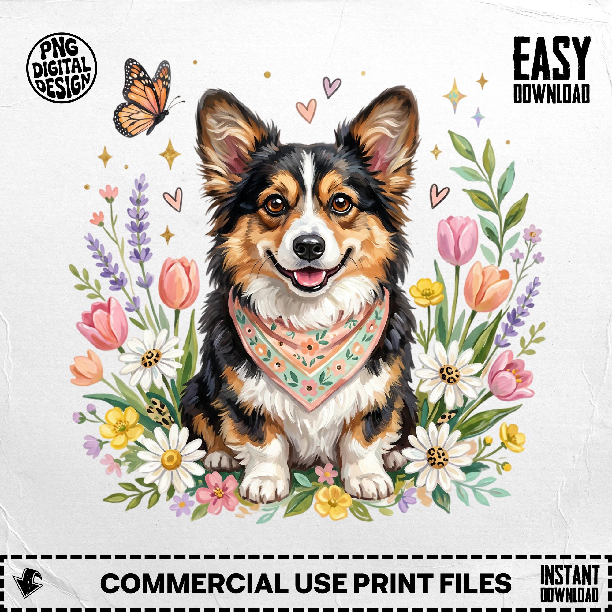 Watercolor Corgi Clipart, Spring Floral Puppy Art, Dog Lover Gift ...