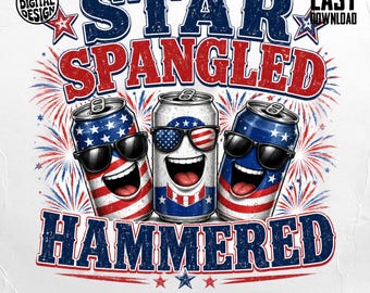 Star Spangled Hammered Beer Cans PNG (Digital Download)