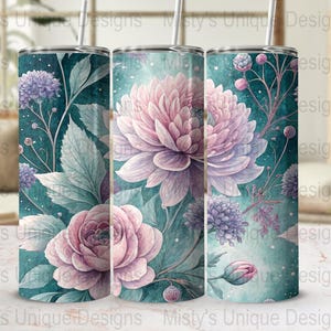 Floral 20oz Tumbler Wrap, Watercolor Flowers, Rose, Chrysanthemum, Elegant Tumbler Design, Sublimation Tumbler, Gift Idea for Her