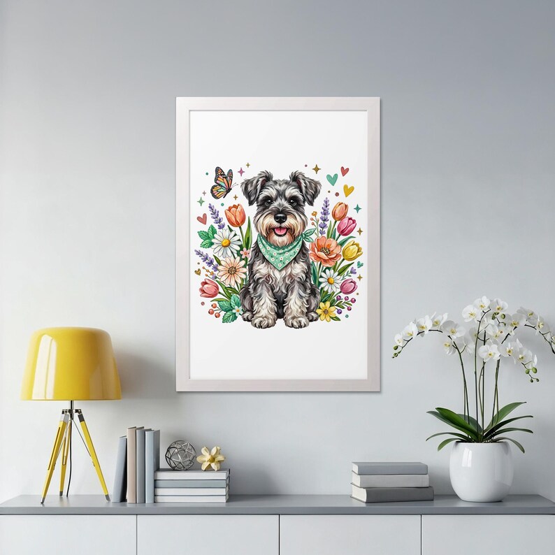 Miniature Schnauzer Spring Floral Clipart, Happy Dog Garden Art ...