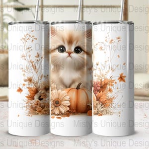 Kitten Pumpkin Clipart, Autumn Floral PNG (Digital Download image 3