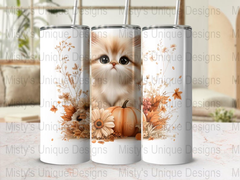 Kitten Pumpkin Clipart, Autumn Floral PNG (Digital Download image 3