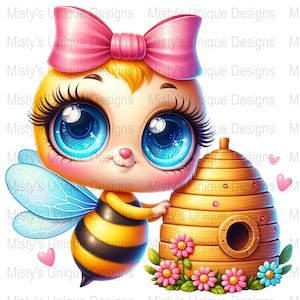 Cute Bee Clipart, Digital PNG Download, Cartoon Bee with Honeycomb, Bright Colors, Kids Illustration, Scrapbooking, Crafting Image