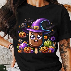 Kawaii Halloween Popsicle Clipart, Witch, Pumpkin, Bats (Digital Download) image 2