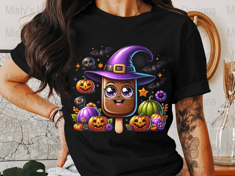 Kawaii Halloween Popsicle Clipart, Witch, Pumpkin, Bats (Digital Download) image 2