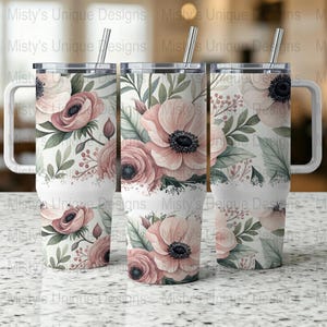 Digital 40oz Tumbler Wrap Digital Download, Watercolor Floral Tumbler Design, Pink Flowers Tumbler Wrap, Floral Tumbler Template, Roses