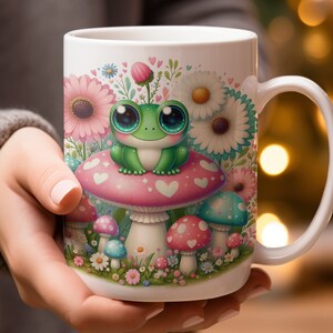 Adorable tasse d&#39;illustration de grenouille, tasse de café d&#39;animal mignon, créatures lunatiques de forêt, cadeau d&#39;amant de nature, tasse de 15 oz