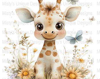 Aquarel babygiraf clipart, kinderkamer dieren kunst (digitale download)