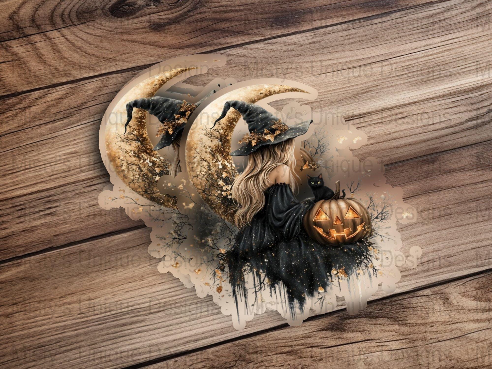 Halloween Witch Clipart, Black Cat Pumpkin Art, Magical Moon ...