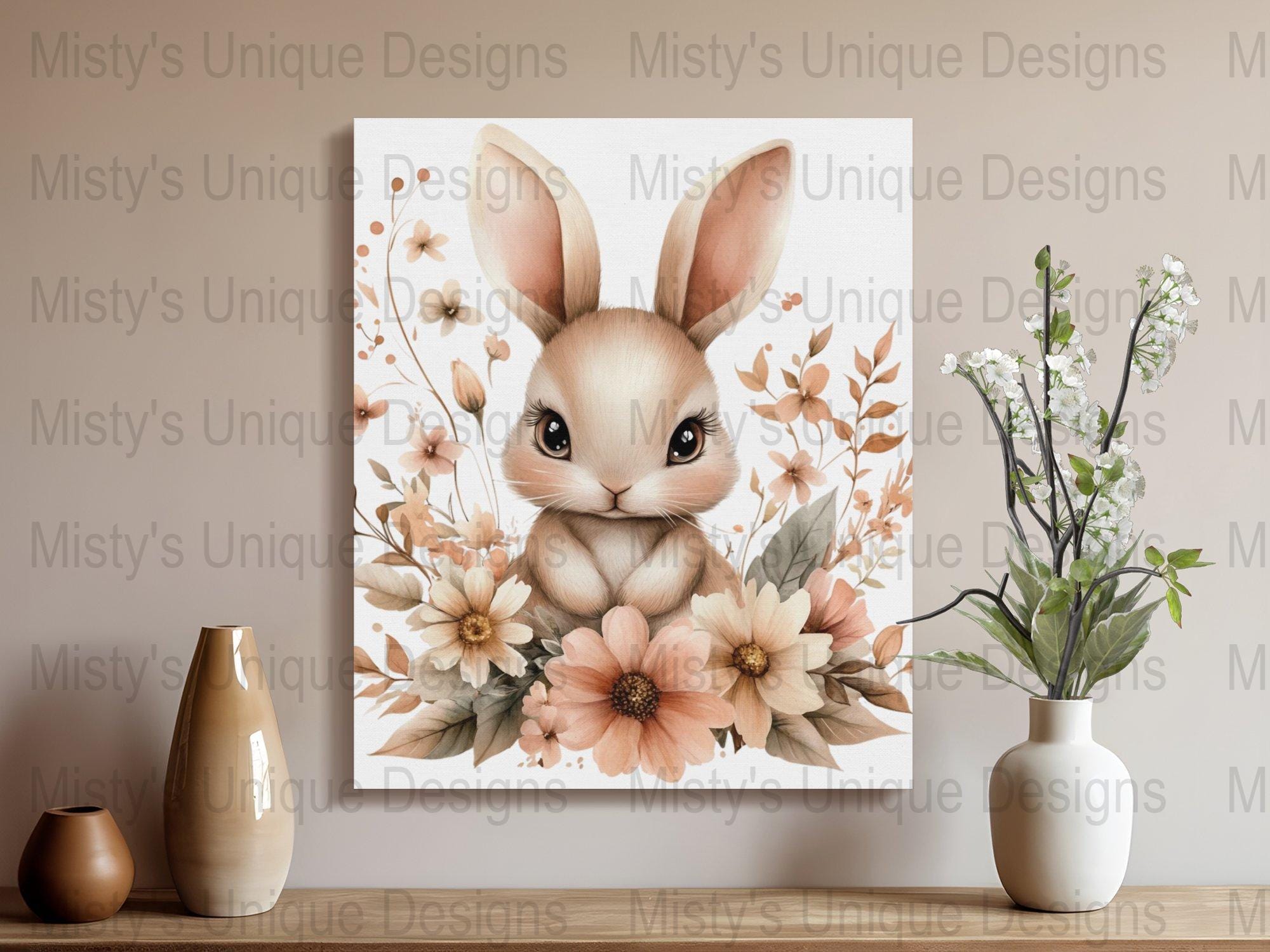 Watercolor Bunny Clipart, Floral Rabbit PNG, Spring Nursery Art ...