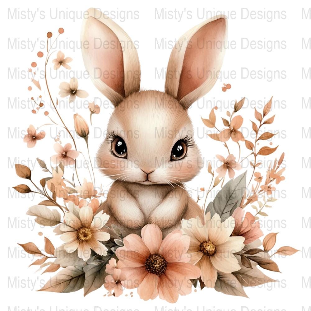 Watercolor Bunny Clipart, Floral Rabbit PNG, Spring Nursery Art ...