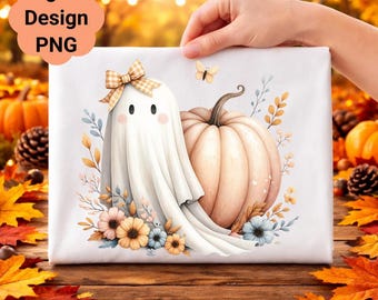 Clipart fantasma, zucca, PNG floreale autunnale (download digitale)