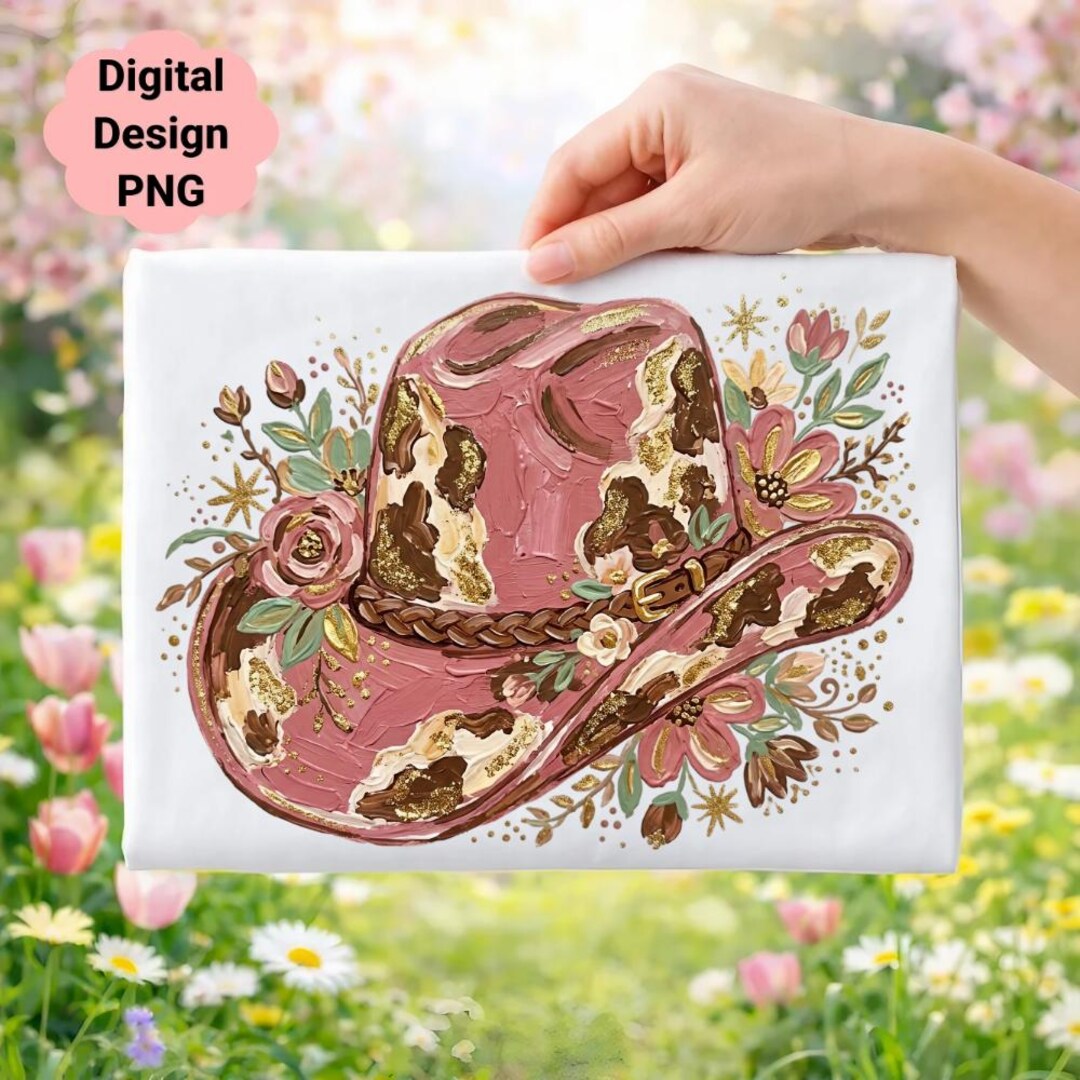 Pink Floral Cowboy Hat Clipart, Western Cowgirl PNG Graphic (digital ...