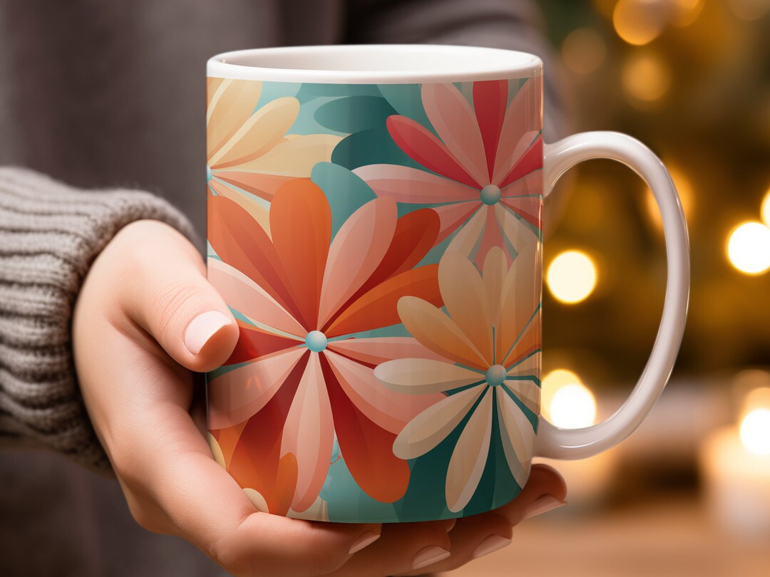 Retro Style Flowers Coffee Mug, Flower Mug, Floral Mug, Sunshine Mug, Daisy Coffee Mug, Small