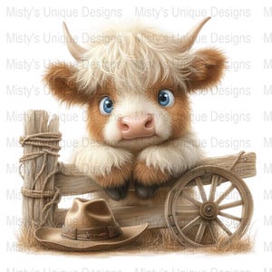 Süße Highland Kuh Clipart, Baby Kuh digitaler Download, Cartoon Bauernhof Tier PNG, Kinderzimmer Dekor, Kinderzimmer Wandkunst, Sofort Download