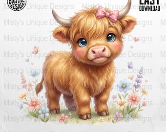 Baby Highland Kuh Clipart, Kinderzimmer Dekor (digitaler Download)