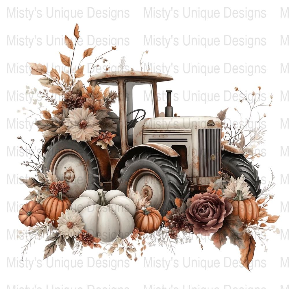 Vintage Tractor Fall Floral Clipart, Rustic Pumpkin PNG (digital ...