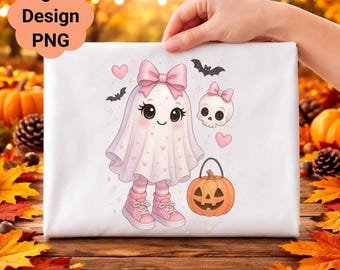 Kawaii rosa Geist Clipart PNG, Girly Halloween digitale Kunst (digitaler Download)