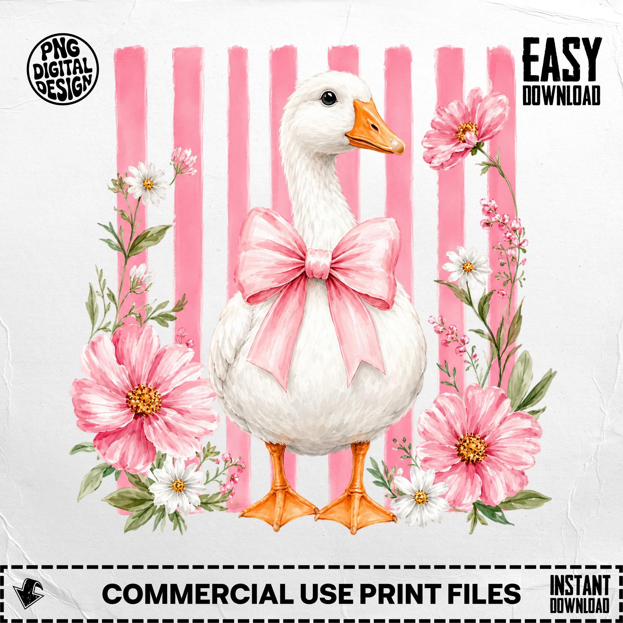 Pink Bow Goose Clipart: Watercolor Cottagecore Animal PNG (digital ...