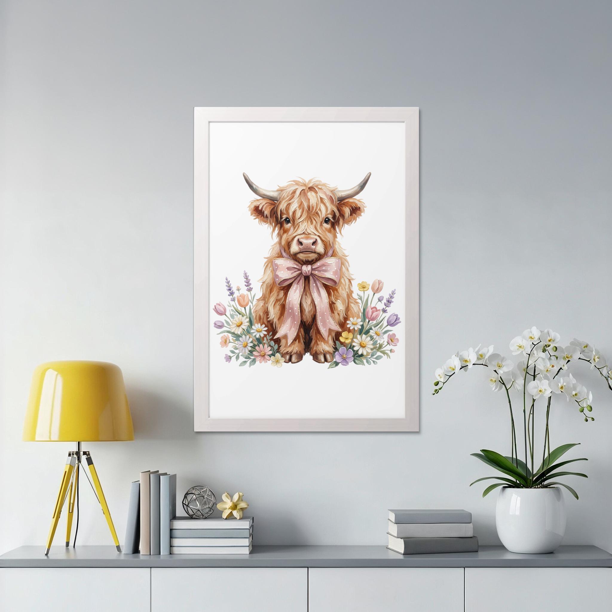 Highland Cow Clipart, Watercolor Floral Baby Calf PNG (digital Download ...