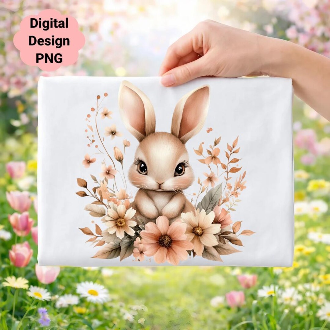 Watercolor Bunny Clipart, Floral Rabbit PNG, Spring Nursery Art ...
