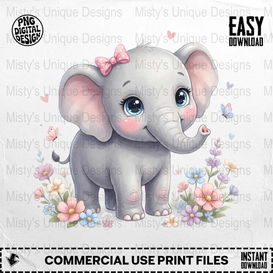 Cute Baby Elephant Digital, Clipart PNG Download, Nursery Art, Animal ...