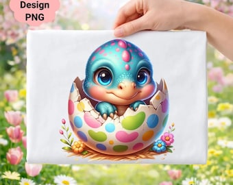 Baby Dinosaur Hatching Clipart, Nursery Art PNG (Digital Download)