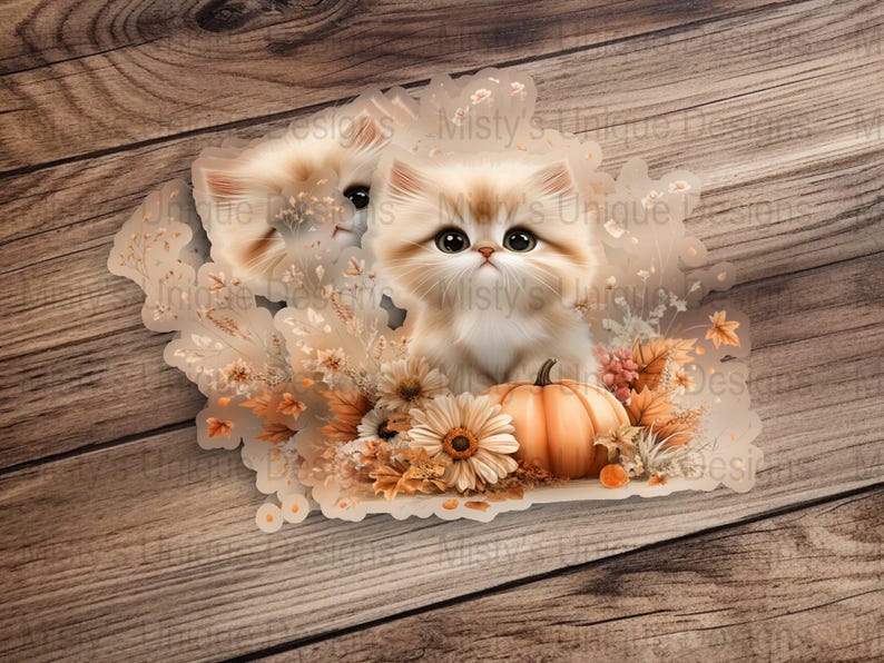 Kitten Pumpkin Clipart, Autumn Floral PNG (Digital Download image 5