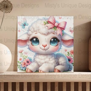 Floral Lamb Clipart, Kawaii Sheep PNG, Nursery Art (Digital Download) image 6