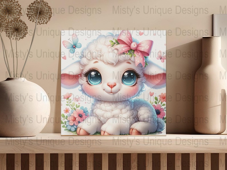 Floral Lamb Clipart, Kawaii Sheep PNG, Nursery Art (Digital Download) image 6