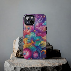 Bright Colors Fantasy Floral Print Pattern Design Tough Phone Case compatible with a large variety of iPhone models, Phone Case, Gift