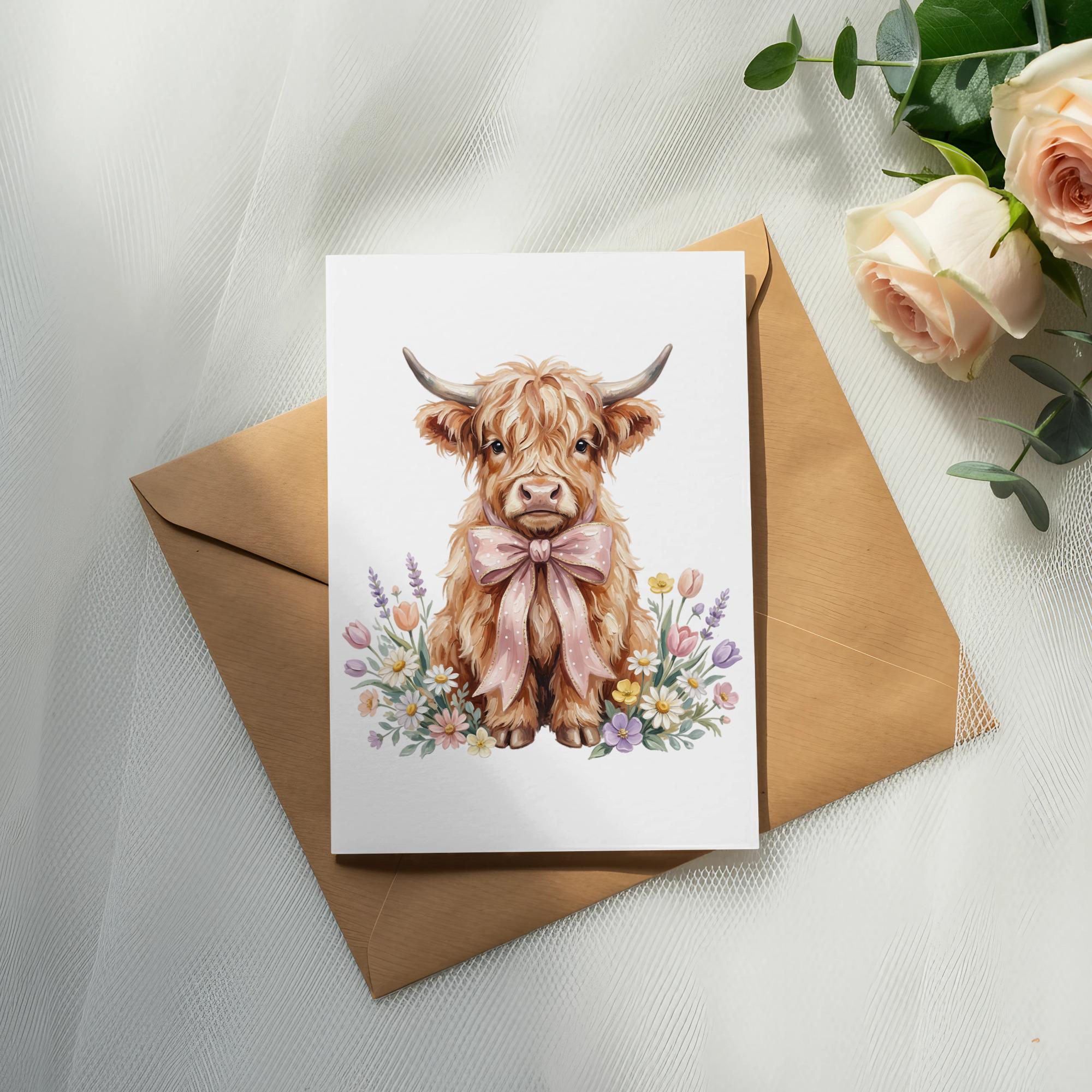Highland Cow Clipart, Watercolor Floral Baby Calf PNG (digital Download ...