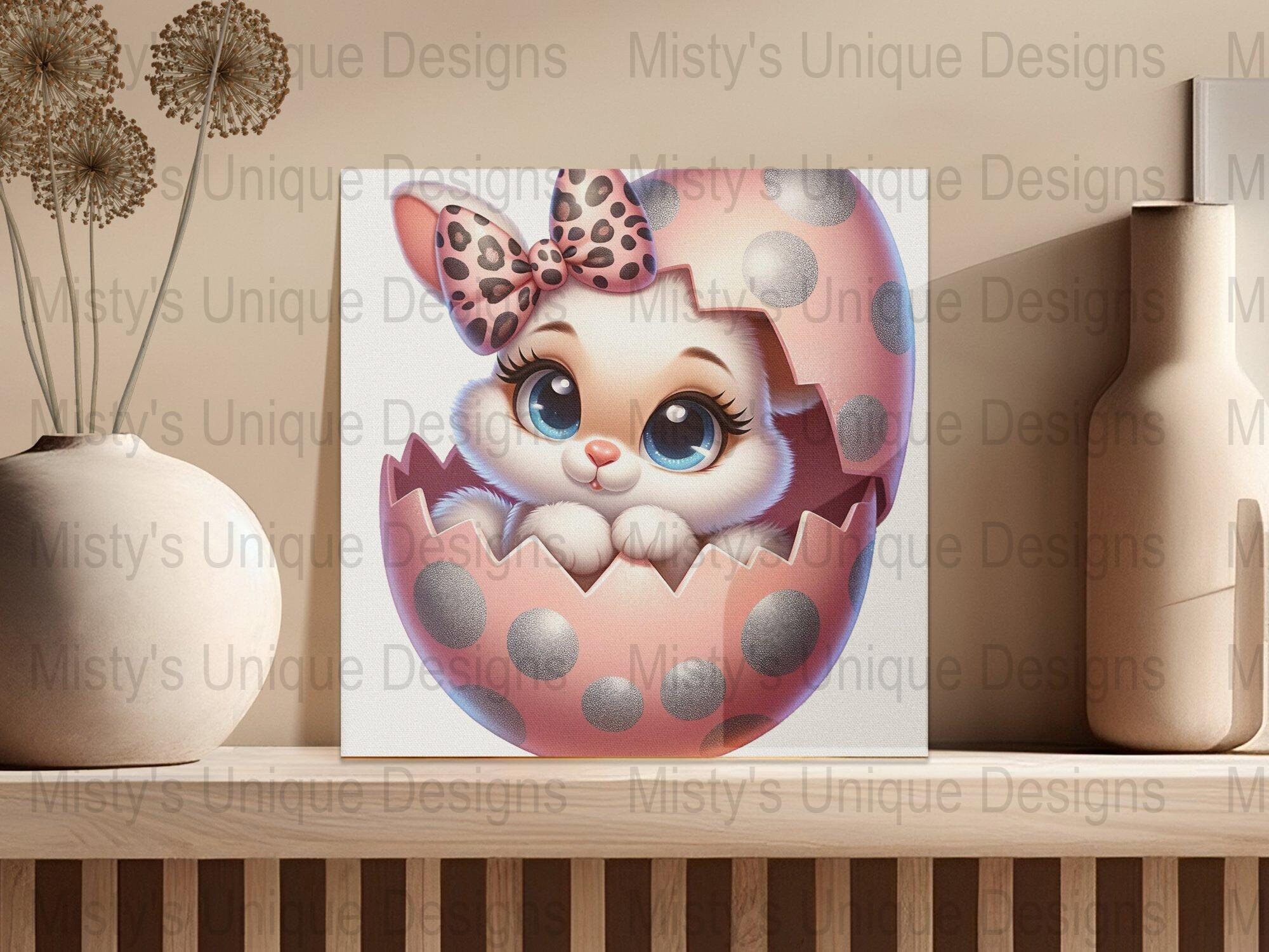 Cute Bunny in Egg Clipart, Pink Polka Dot Easter PNG, Digital Download ...