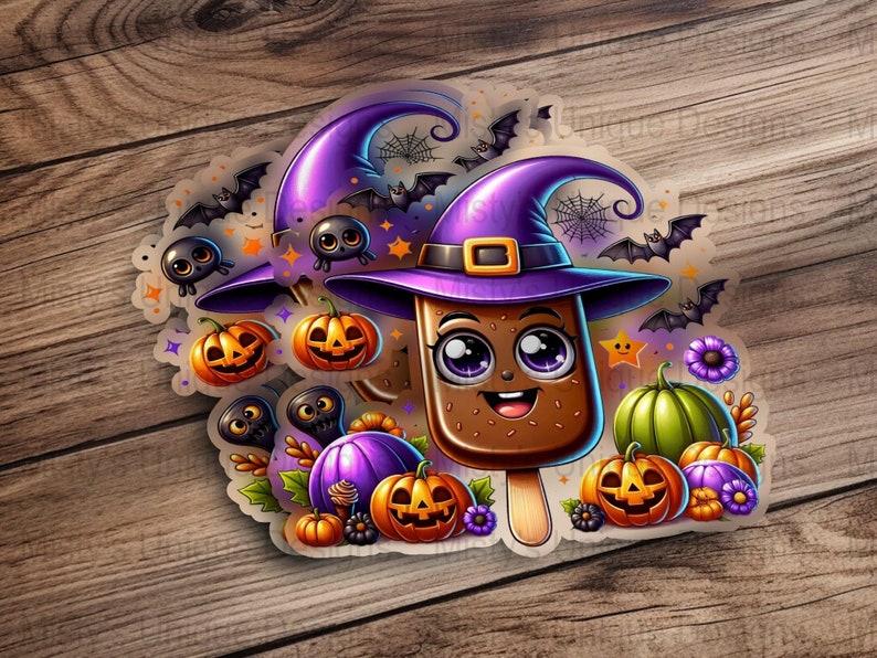Kawaii Halloween Popsicle Clipart, Witch, Pumpkin, Bats (Digital Download) image 7