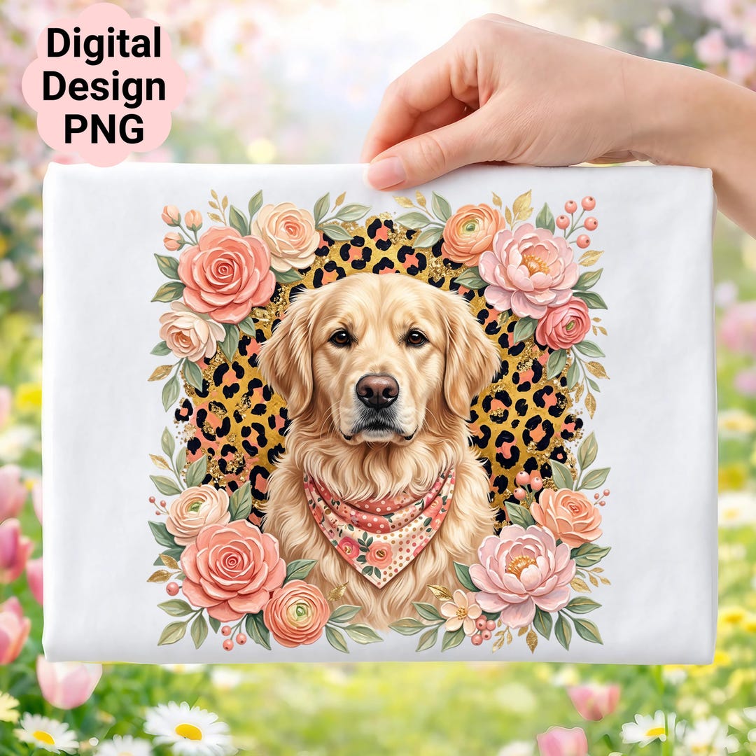 Golden Retriever Clipart PNG, Floral Leopard Dog Mom Design (digital ...