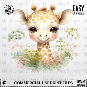 Niedliche Giraffe Clipart, digitaler Download PNG, Baby Tier Kunst, Kinderzimmer Dekor, Aquarell Giraffe, Giraffe Illustration, digitale Kunst, Handwerk