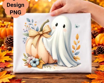 Ghost Pumpkin PNG Clipart, Autumn Floral Decor (Digital Download)