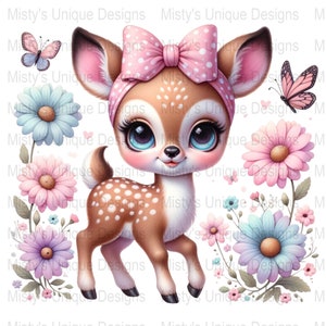 Schattige herten clipart, bloemen dier PNG, digitale download, kwekerij Art Print, kinderkamer decor, babyshower, ambachtelijke benodigdheden, commercieel gebruik