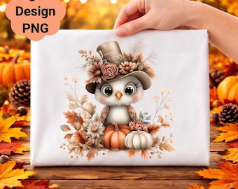 Fall Owl Clipart, Thanksgiving Pumpkin PNG (Digital Download)