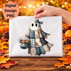 Quilted Geist Clipart, Patchwork Blumen Kürbis, Halloween PNG (digitaler Download)