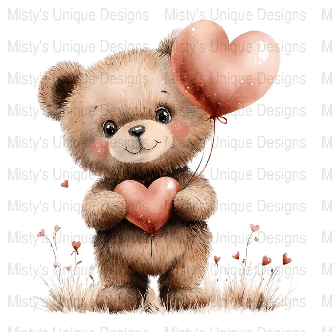 Teddy Bear Heart Balloon Clipart, Valentine Bear PNG (digital Download ...