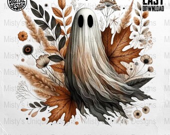 Autumn Ghost Clipart, Spooky Fall Leaves PNG (Digital Download)