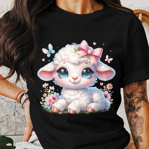 Floral Lamb Clipart, Kawaii Sheep PNG, Nursery Art (Digital Download) image 3