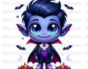 Kawaii Vampire Clipart, Spooky Bat Decor (PNG Digital Download)