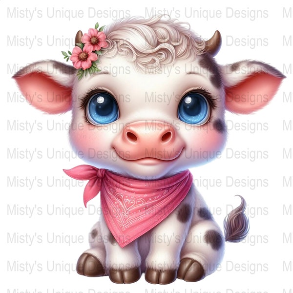 Cute Cow Clipart, Digital Download, Farm Animal PNG, Baby Cow Illustration, Printable Art for Kids, Nursery Decor, Scrapbooking Image