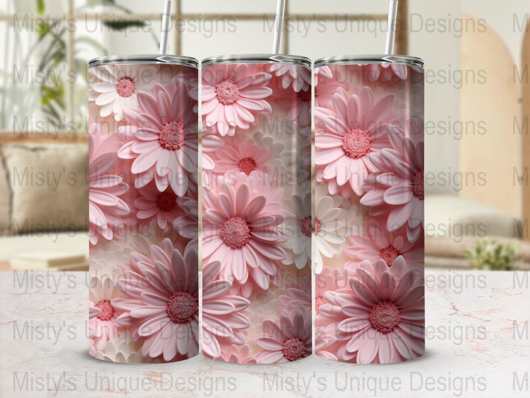 Pink Daisy Tumbler Wrap, Seamless Floral Design, 20 Oz Skinny Tumbler ...