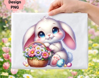 Bunny Easter Basket Clipart, Whimsical Rabbit PNG (Digital Download)
