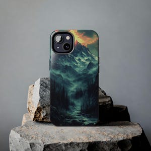Rugged phone case, Mountain illustration, Outdoor adventure, Masculine design, Hiking gear, Wilderness aesthetic, Nature-inspired