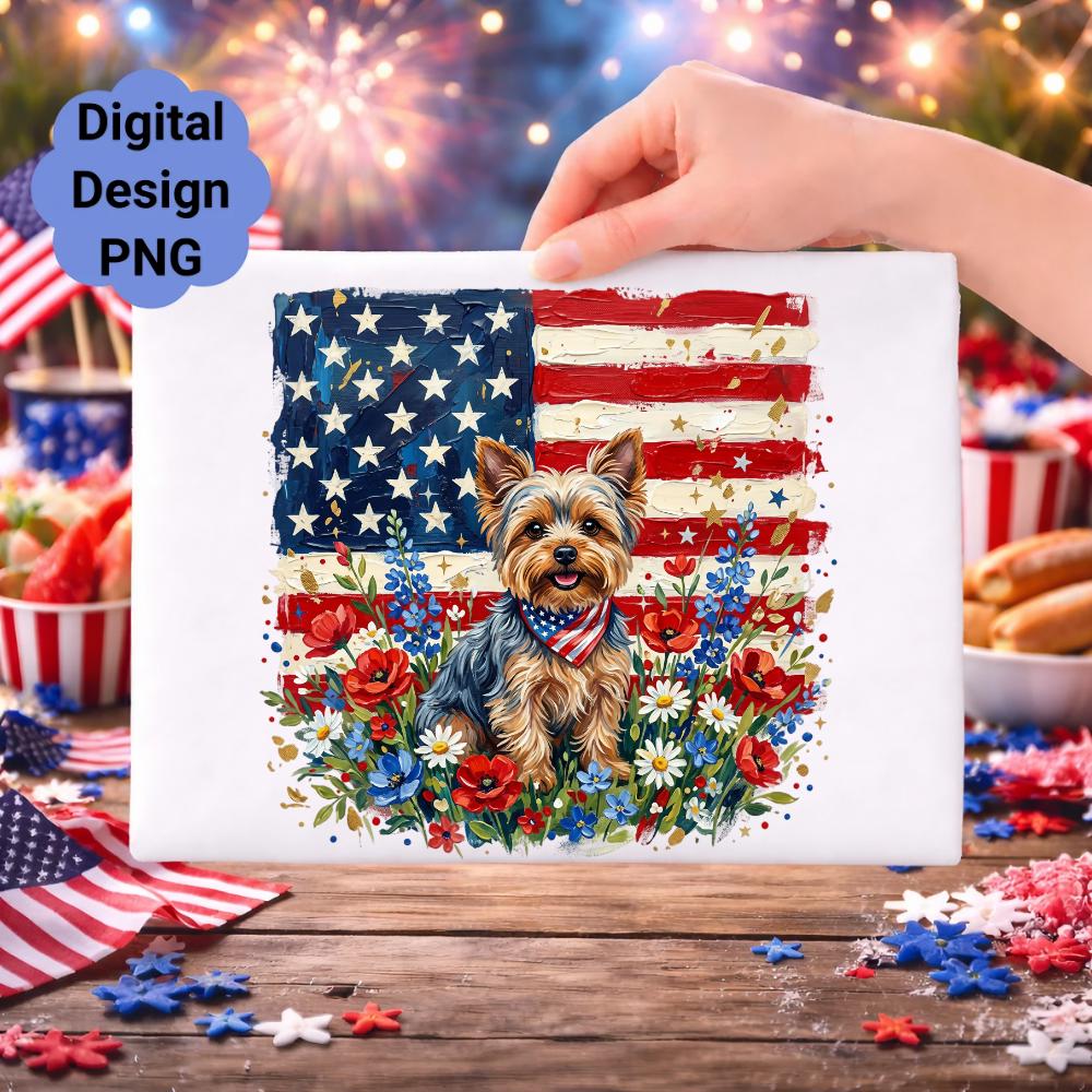 Republican Yorkie Patriotic Yorkie Clipart: Painterly American Flag Dog PNG (digital ...