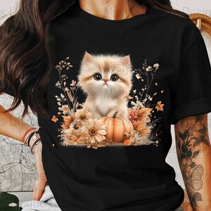 Kitten Pumpkin Clipart, Autumn Floral PNG (Digital Download image 2